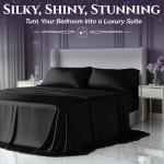 SLEEP SANCTUARY Satin Sheets King Size – 4 Piece Luxury Silky Bed Set, Softer Than Silk, 15" Deep Pocket, Cooling & Wrinkle-Free, Moisture-Wicking & Breathable for Hair & Skin (Black)