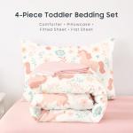 Wake In Cloud - Toddler Bedding Set for Girls, Cute Unicorn Floral Botanical, 4 Pieces Soft Crib Bed Set Including Comforter, Sheets and Pillowcase, Light Cream