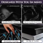 SLEEP SANCTUARY Satin Sheets King Size – 4 Piece Luxury Silky Bed Set, Softer Than Silk, 15" Deep Pocket, Cooling & Wrinkle-Free, Moisture-Wicking & Breathable for Hair & Skin (Black)