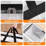 BlissTotes 4 Pack Clear Clothes Storage Bags, Moving Bags, Foldable Blanket Storage Under Bed Storage Containers with Sturdy Zipper and Handle for Clothing, Comforter, Bedding, Sheet (40L)