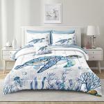 Sea Turtle Comforter Ocean Theme Bedding Set Full Size Bed in a Bag 8 Pieces Bed Set with 1 Ocean Comforter, 1 Blue Flat Sheet, 1 Fitted Sheet, 4 Pillowcases, 1 Cushion Cover(Sea Turtle, Full)