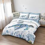 Sea Turtle Comforter Ocean Theme Bedding Set Full Size Bed in a Bag 8 Pieces Bed Set with 1 Ocean Comforter, 1 Blue Flat Sheet, 1 Fitted Sheet, 4 Pillowcases, 1 Cushion Cover(Sea Turtle, Full)