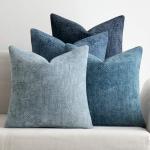 Neutral Blue 18x18 Chenille Throw Pillow Covers