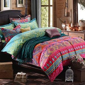 Boho Queen Duvet Cover Set with Colorful Print