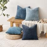 Neutral Blue 18x18 Chenille Throw Pillow Covers