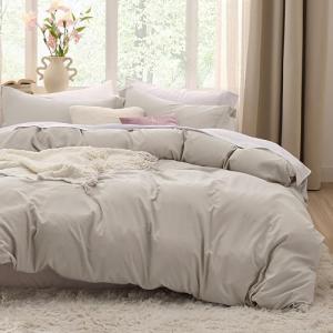 Bedsure Duvet Cover Queen Size - 3 Pieces Prewashed Cotton-Like Extra Soft Bedding Set, Includes 1 Duvet Cover 90x90 Inches with Zipper Closure & 2 Pillow Shams, Linen, Comforter Not Included