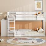 White Twin Over Twin Low Bunk Bed with Storage