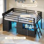 Twin Low Loft Bed with Storage and Lights