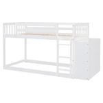 White Twin Over Twin Low Bunk Bed with Storage