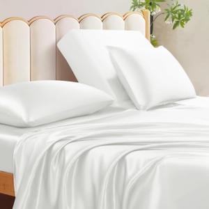 Split King Satin Sheets Set - Silky White 4Pcs