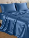 Dark Blue Satin Twin Sheets with Deep Pockets