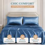 Dark Blue Satin Twin Sheets with Deep Pockets