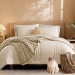 Monbix Queen 7-Piece Apricot Bedding Set