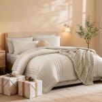 Monbix Queen 7-Piece Apricot Bedding Set