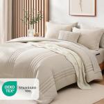 Monbix Queen 7-Piece Apricot Bedding Set