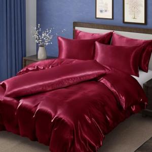 Burgundy Satin Duvet Cover Set for Full/Queen