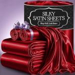 Red Satin Bed Sheets Set - Luxury King Size