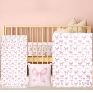 Baby Pink Bow Crib Bedding Set - 3 Pieces