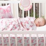 Baby Pink Bow Crib Bedding Set - 3 Pieces