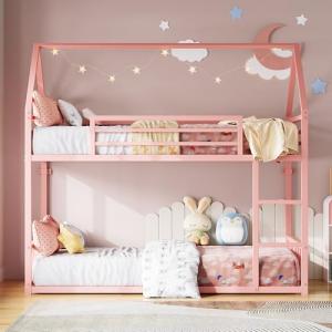 Pink Twin Over Twin House Bunk Bed Frame