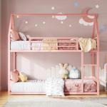 Pink Twin Over Twin House Bunk Bed Frame