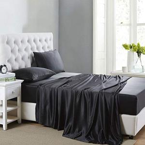 Black Satin Bed Sheet Set - Full Size