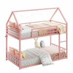 Pink Twin Over Twin House Bunk Bed Frame