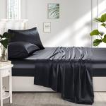 Black Satin Bed Sheet Set - Full Size