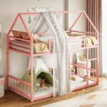 Pink Twin Over Twin House Bunk Bed Frame