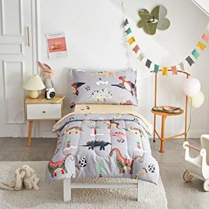 Colorful Dinosaur Toddler Bedding Set - 4 Pieces
