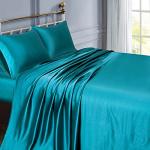 Teal Satin Sheet Set for California King Bed