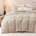 Bedsure Fluffy Flannel Duvet Cover Set - Faux Fur Comforter Cover Queen Size, Deep Beige Warm Plush Bedding for Winter, 3-Piece Set with Zipper Closure (90"x90") and 2 Pillow Shams