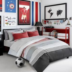 Comfort Spaces Twin XL Comforter Sets with Sheets - Bed in a Bag 6 Pieces Teen Bedding Sets, Red and Grey Stripes Bedding Twin XL, College Twin XL Bed Set with 2 Side Pockets Bedroom Organizer