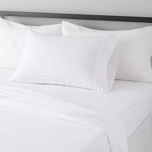 Amazon Basics Lightweight Breathable Wrinkle-Free Brushed Microfiber 3-Piece Bed Sheet Set with 14-Inch Deep Pockets, Twin, Bright White, Solid