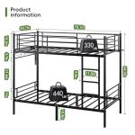 LIPIGE Bunk Bed Twin Over Twin,Bunk Bed with Power Outlet and LED Lights,Heavy-Duty Safety Metal Rails Ladder,Space-Saving Design with Storage Hooks,440lbs Capacity,Black