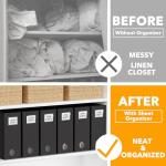 SpaceAid 6 Pack Bed Sheet Organizers and Storage, Foldable Sheet Organizer for Linen Closet, Sheets Set Folder Keeper with Window XL (Queen & King Size) Bedding Container, (Black, 6 Pack)