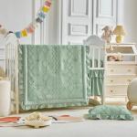 AIKASY The Ruffled Shabby Crib Bedding Set for Girls, Baby Quilted Comforter with Fitted Sheet, Bed Skirt, and Pillowcase.
