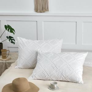 xuan dian King Pillow Shams 2 Pack, King Size Pillowcases, Soft Microfiber Geometric Tufted Pillow Covers with Envelope Closure, White, 20x36 Inches (No Insert)