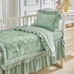 AIKASY The Ruffled Shabby Crib Bedding Set for Girls, Baby Quilted Comforter with Fitted Sheet, Bed Skirt, and Pillowcase.