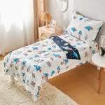 beeweed 2 Sides Design Rocket Toddler Comforter Set, 4 Pieces Space Ship Toddler Bedding Set Boys Girls, Includes Comforter, Fitted Sheet, Flat Sheet & Reversible Pillowcase