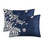 Wake In Cloud - Floral Pillow Cases, Flowers and Tree Leaves Shabby Chic Pattern Printed, Set of 2 Soft Pillowcases Pillow Shams Covers, Navy Blue Gray, Standard Size 20x26 Inches