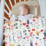 Oudain 4 Piece Spring Flower Crib Bedding Set Including Spring Wild Flower Crib Skirt, Blanket, Sheet and Diaper Stacker, Soft Neutral Nursery Standard Size Baby Bedding for Baby Girls and Boys