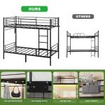 LIPIGE Bunk Bed Twin Over Twin,Bunk Bed with Power Outlet and LED Lights,Heavy-Duty Safety Metal Rails Ladder,Space-Saving Design with Storage Hooks,440lbs Capacity,Black