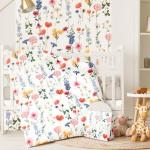 Oudain 4 Piece Spring Flower Crib Bedding Set Including Spring Wild Flower Crib Skirt, Blanket, Sheet and Diaper Stacker, Soft Neutral Nursery Standard Size Baby Bedding for Baby Girls and Boys