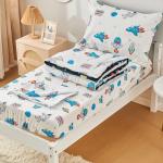 beeweed 2 Sides Design Rocket Toddler Comforter Set, 4 Pieces Space Ship Toddler Bedding Set Boys Girls, Includes Comforter, Fitted Sheet, Flat Sheet & Reversible Pillowcase