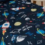 beeweed 2 Sides Design Rocket Toddler Comforter Set, 4 Pieces Space Ship Toddler Bedding Set Boys Girls, Includes Comforter, Fitted Sheet, Flat Sheet & Reversible Pillowcase