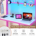 DICTAC Twin Over Twin Bunk Bed with Desk and Storage Metal L-Shaped Bunk Beds with Led Lights & Charging Station,Pink bunk Beds for Kids with Safety Guardrail and Ladder,Girls Bed,No Box Spring Needed