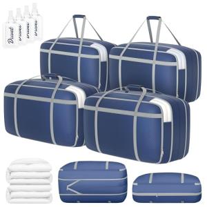 DIMJ Compression Moving Bags - Extra Large Heavy Duty Comforter Storage Bag with Window, Packing Totes With Strong Handles & Zipper, Space Saving Box Containers For Blanket, Clothes, Bedding, 4 Pack