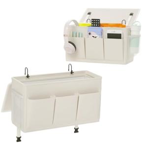 Edudif Dual-purpose Bedside Caddy Bedside Organizer, Bed Caddy with 6 Pockets, Versatile Bedside Storage Solution Magazine Remotes holder, ideal for Home, Dorm, Hospital, Crib Bed (White 2pcs)