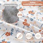 Softan Floral Queen Sheet Set Orange Flower Printed Bed Sheets - 4 Piece Soft Microfiber Patterned Fitted Sheets with 15" Deep Pocket and Corner Straps, Cute Spring Sheets & Pillowcase Set